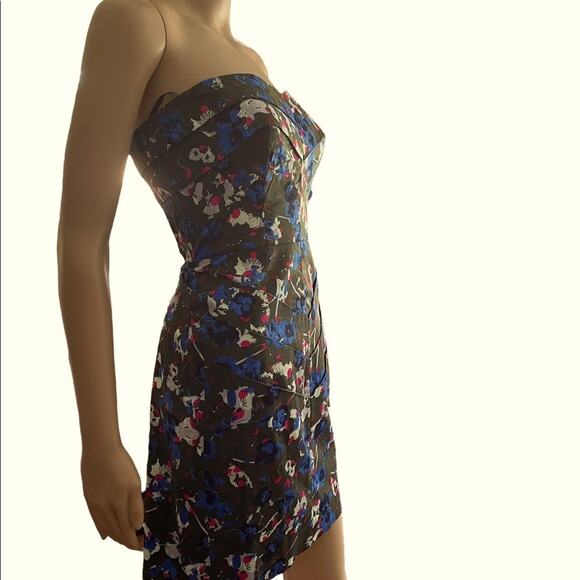 RACHEL ROY Strapless Bodycon Dress Womens Green Blue Floral Sweetheart - Picture 3 of 8
